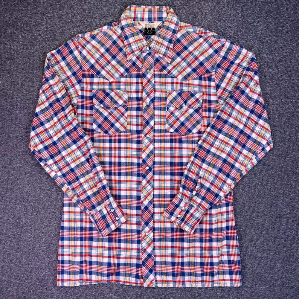 VTG 70s Levis Western Shirt Mens XL Plaid Snap‎ Sportswear Retro Big E White Tab